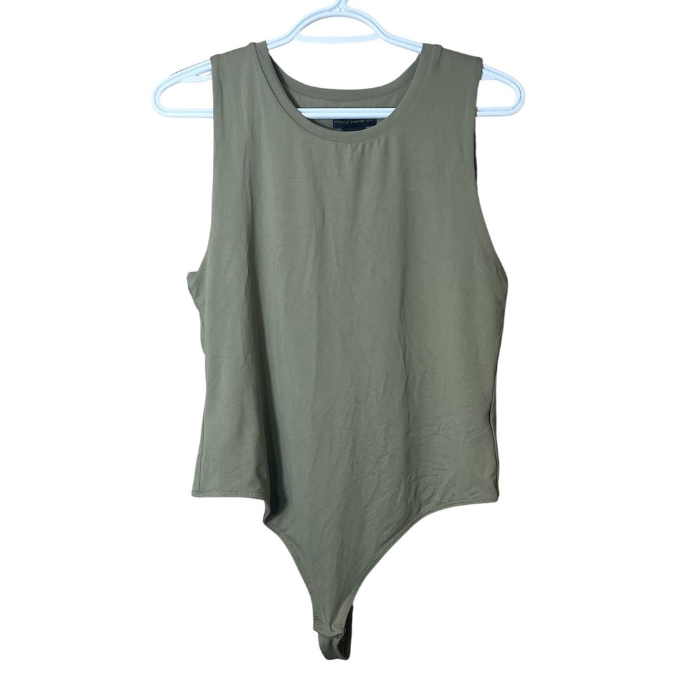 House of Harlow 1960 Olive Green Sleeveless Thong Crew Neck Bodysuit Womens XL‎
